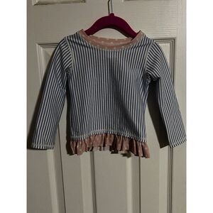 Ruffle Butts Swim‎ Shirt Girl's Size 2T Baby Girls Blue Striped Pink Ruffle